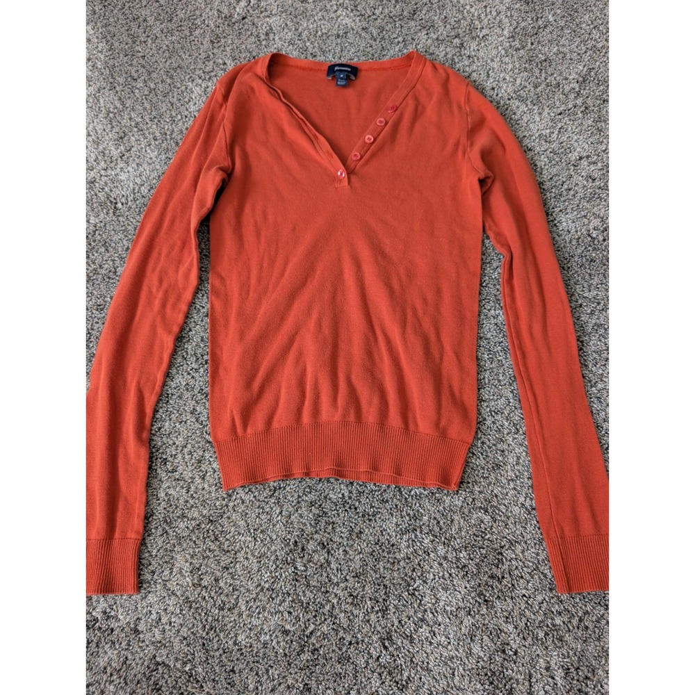 Faconnable Orange Henley Knit Top Long Sleeve V-Neck‎ Made in France Womens M